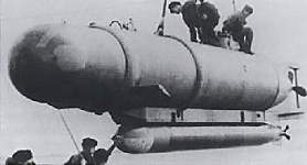 Hecht midget submarine being lowered into the water