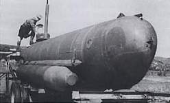 Molch midget submarine on its transporation trailer