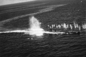 Wake of a U-boat cruising on the surface