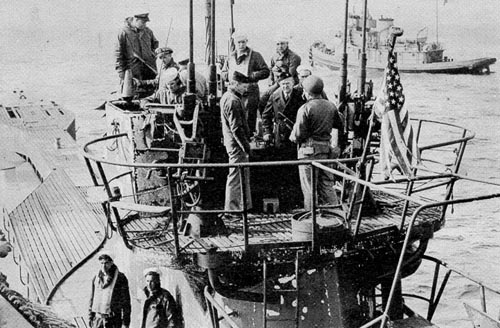 American sailors seen aboard U-805, a Type IXC/40 which surrendered on 14 May, 1945...