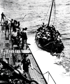 A U-boat aids survivors of its attack. Such rescues among both sides German and Allied...