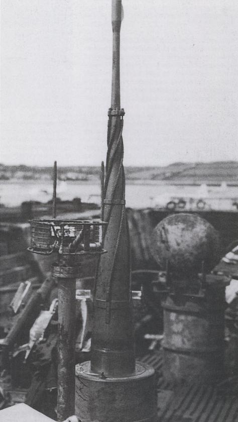 Closeup of a U-boat's periscope and "Runddipol" antenna. 