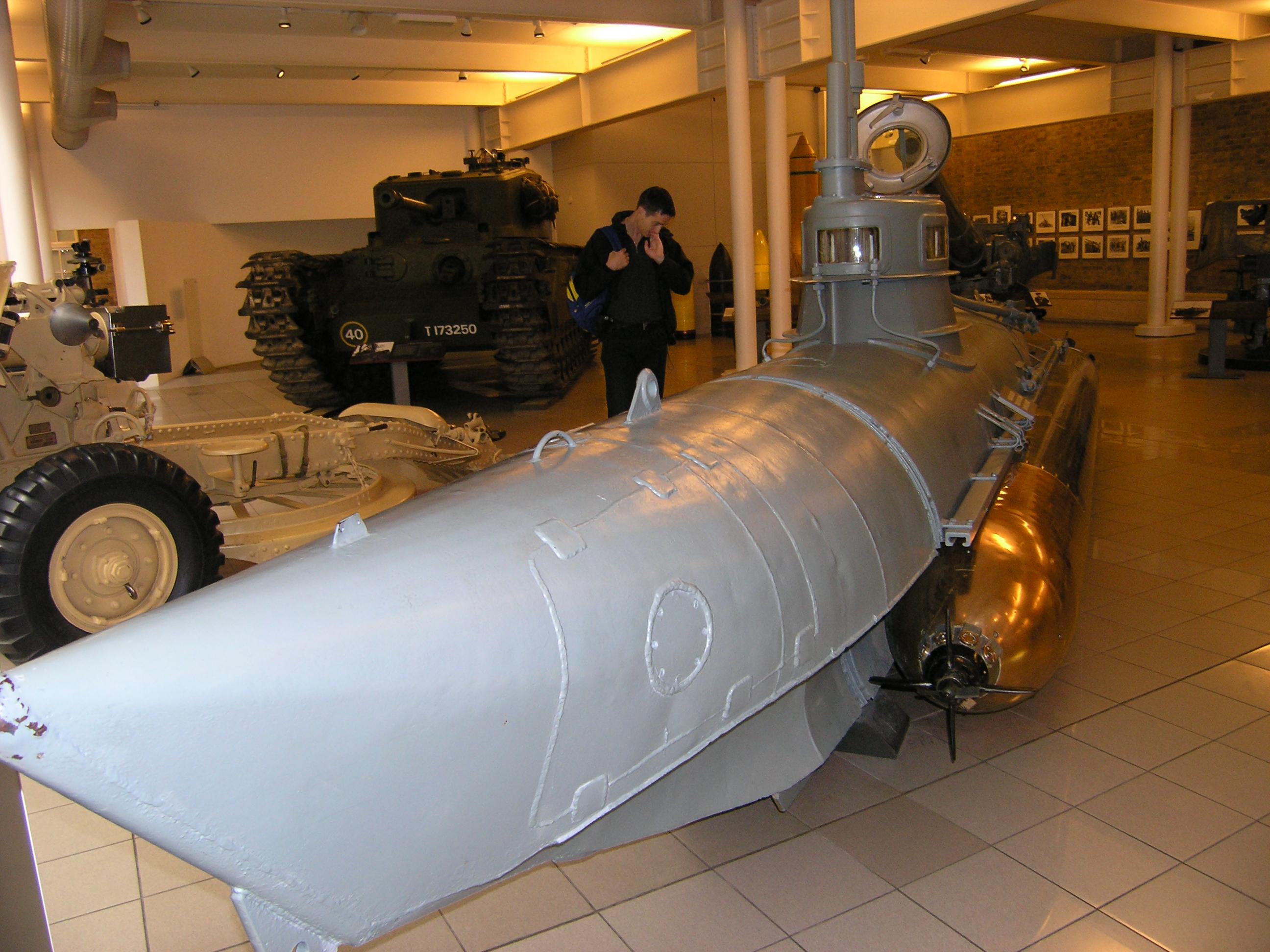 Photo of Biber midget submarine in London museum.