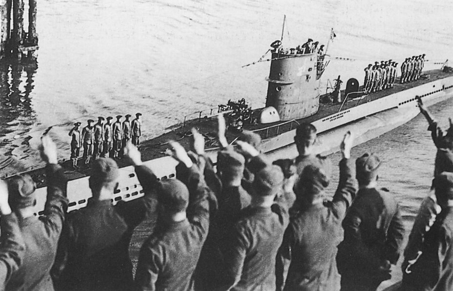 The U-47 amid cheering crowds, after returning from Scapa Flow (October 17 1939)....