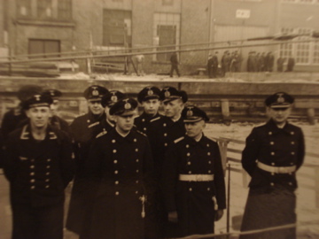 Crew of U-410 standing on deck during the commissioning ceremony 23 Feb 1942