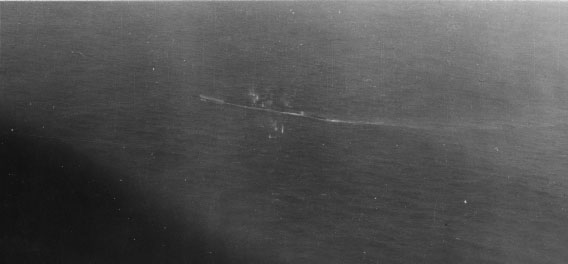 U-199 puts up intense antiaircraft fire during strafing attacks.