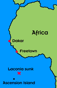 Location where Laconia sunk